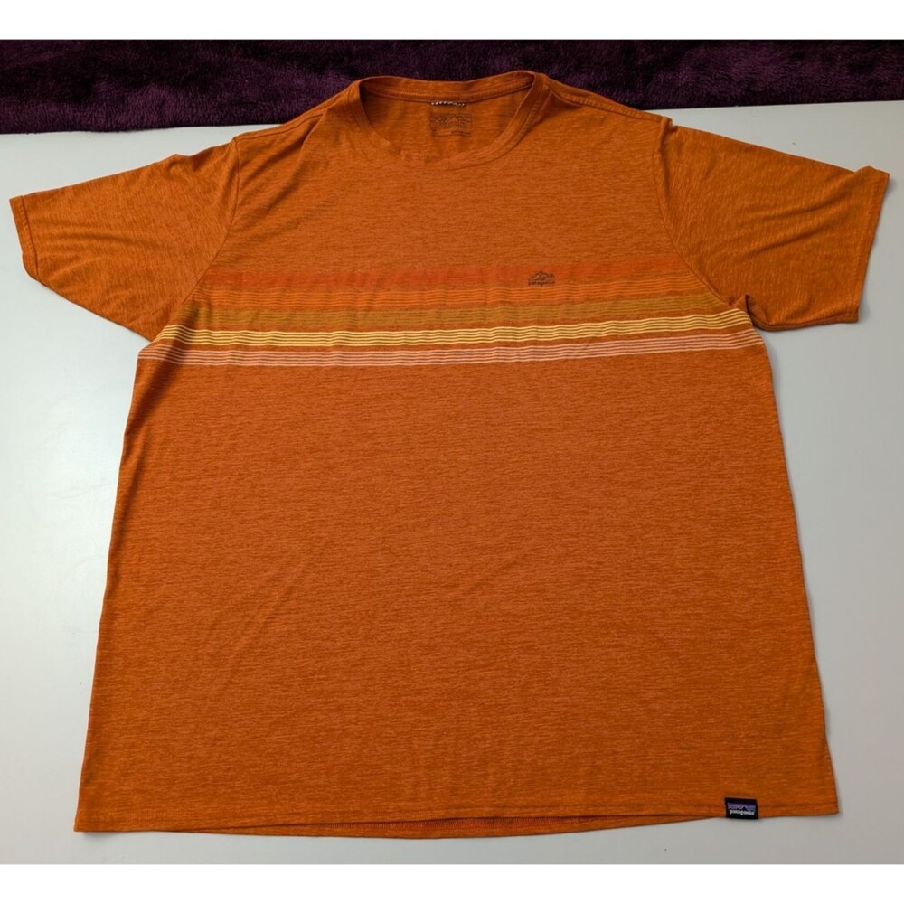 Patagonia Mens XL Graphic T-Shirt Heather Orange Striped Hiking Top Fits 26.5" P